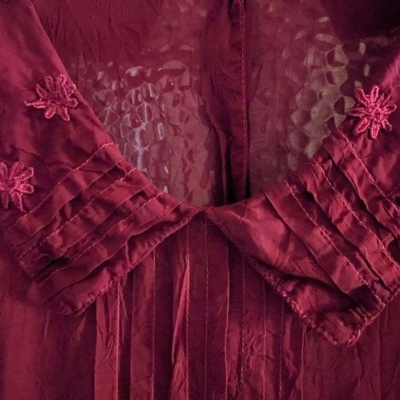 Mysterious Dress, Sheer Silk-like Deep Rose Rayon Drop-Waist, Midi - Picture 3 of 7